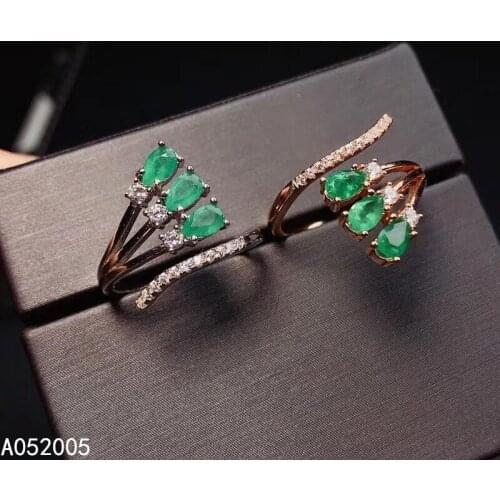 KJJEAXCMY fine jewelry 925 sterling silver inlaid natural adjustable Emerald Female new ring elegant Support test hot selling