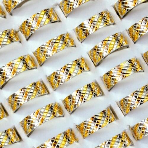 20Pcs Fashion Jewelry Gold Silver Color Rhombus Lattice Stainless Steel Rings for Men Women Ring Lots DropShip LR4088
