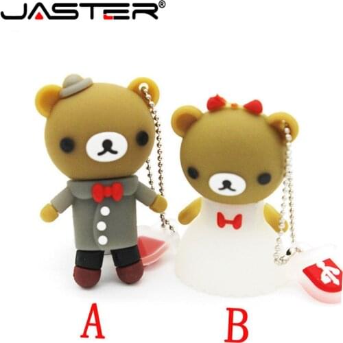 JASTER Hot sale Cartoon Wedding Bears model 4GB 8GB 16GB 32GB 64GB USB Flash Drive Thumb/Car Pen drive Personality Gift