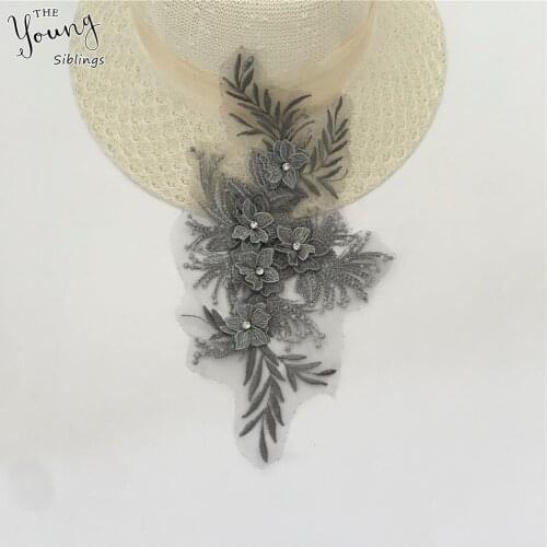 New arrive 3D flower Embroidery Applique Lace collar Rhinestone DIY Trim Sewing lace Fabric Neckline Craft Clothing Accessories