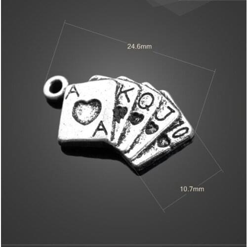 Hot selling 6 Pieces/Lot 24.6mm*10.7mm Antique Silver Plated metal poker gamble charm pandent for jewelry making