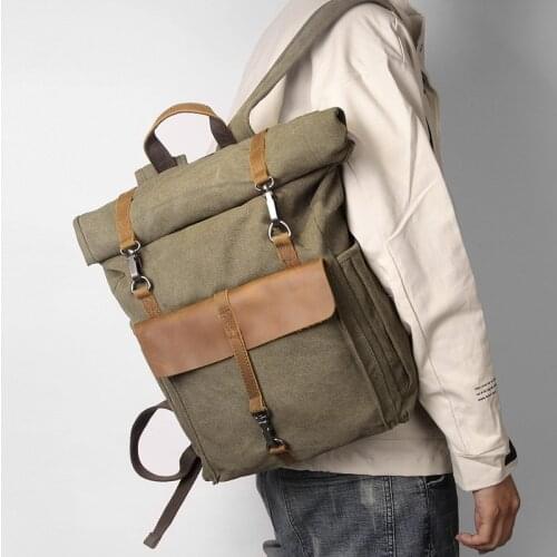 Fashion Vintage Mens canvas Laptop Backpack Male Casual Backpack School Bag Large Capacity Travel Mountaineering Bag