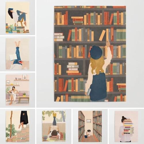 Modular Canvas Home Decor Library Bool Cartoon View Prints Painting Poster Modern Wall Art Pictures For Living Room No Framed