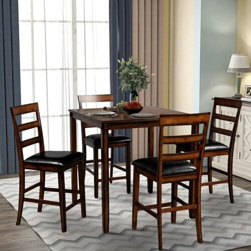 Restaurant Set 5 Piece Wooden Counter Height Dining Table Set Home Furniture With 4 Chairs