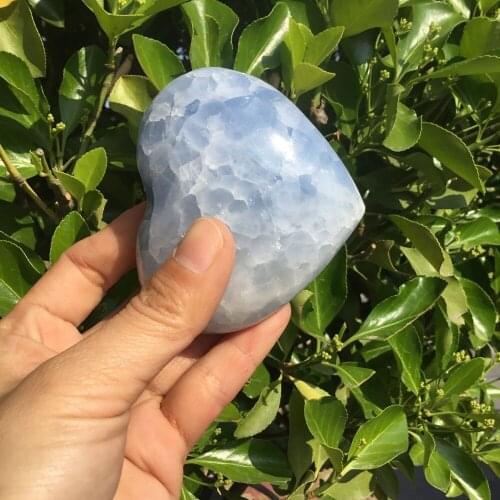 Natural Blue Celestite Stones And Minerals Polished Heart Shape Calcite Gemstones Healing Ornaments Home Decoration Gifts