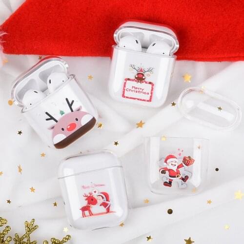 New 1PC For AirPods 1 2 Hard PC Protector Cover Box Christmas Painted Transparent For Airpods Bluetooth Wireless Earphone Cases
