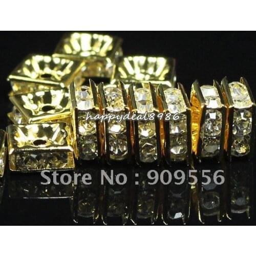 P59-8,wholesale! 8x8mm Gold-color Square Grade A+ rhinestone spacer beads,high quality!100pcs/lot
