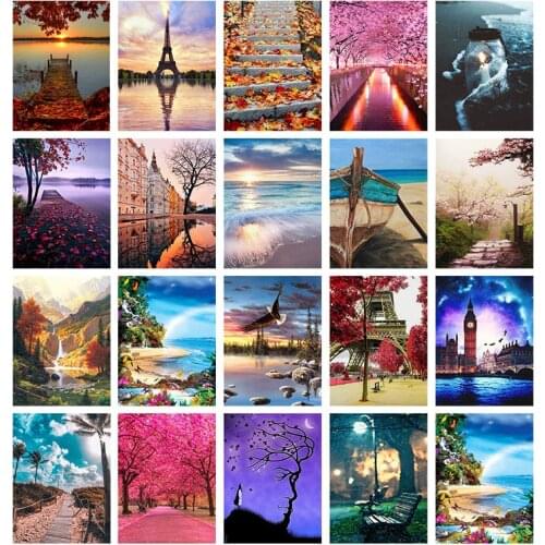 Scenery Tree Flower River 5D DIY Diamond Painting Cross Stitch Embroidery Diamond Mosaic Art Living Home Room Decor
