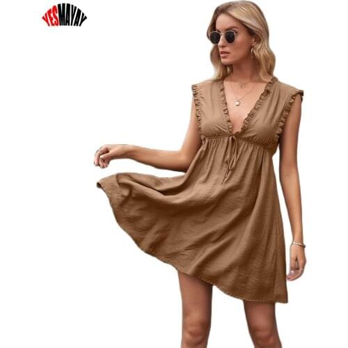 Woman Dress Sexy V-neck Summer Beach Dresses For Women Robe Femme Ladies Sleeveless Backless Black Mini Dress Fashion High Waist