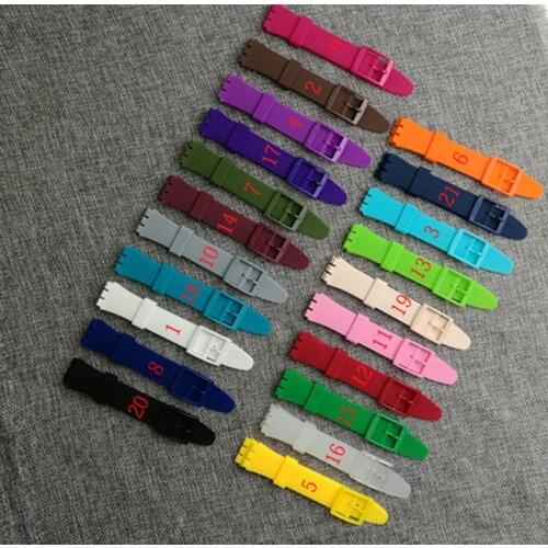 Silicone strap womens watch accessories pin buckle 17mm19mm for Swatch sports waterproof strap bracelet men watch band