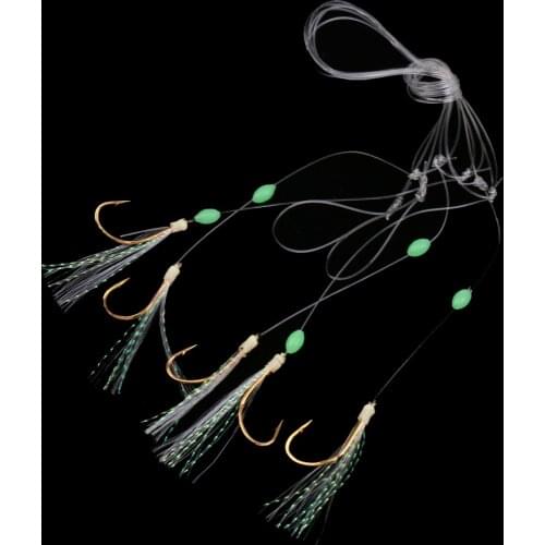 5 Pieces Fishing Sabiki Bait Rigs Lures Fish Skin / Feather Cod Flatties Bass Mackerel Sea Herring Hooks Size 17