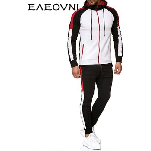 EAEOVNI Mens Tracksuit 2 Piece Hoodie and Sweatpant Set Mens Sweatsuits Set Spring and Autumn Sport Suit Patchwork Man Outfits
