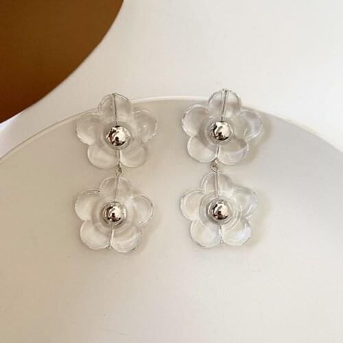 SRCOI New Trendy Resin Five Petal Flower Earring Transparent Acrylic Silver Color Alloy Drop Earring Women Jewelry Accessories