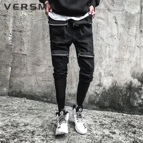 VERSMA High Street Zipper Design Casual Harem Pants Trousers Men Autumn Hip Hop Streetwear Oversized Skateboard Sweatpants Men
