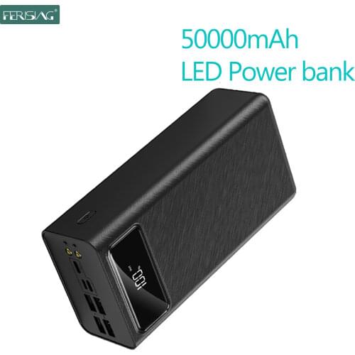 FERISING LED flashlight Display 50000mAh Power Bank 4 USB External 50000 mah banks Battery Portable Powerbank for Xiaomi Mi 10