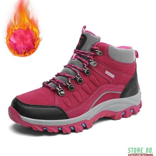 Unisex High Top Winter Plus Velvet Hiking Shoes Women Outdoor Keep Warm Casual Sneakers Men Trekking Camping Sports Snow Boots