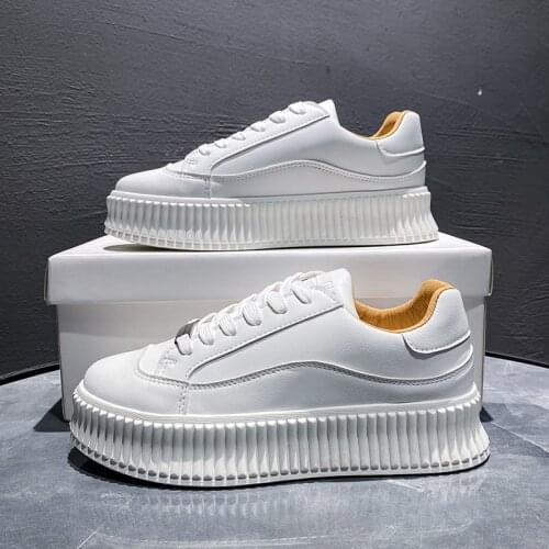 White Sneakers Creepers Women Shoes Flat Platform Shoes PU Leather Women Casual Shoes Lace-Up Round Toe Creepers Female Shoes