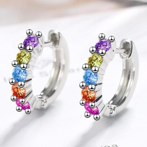 Colorful Cubic Zirconia Glitter Bling Simple 925 Sterling Silver Hoop Earrings For Women Designer Fashion Luxury Jewelry Gifts