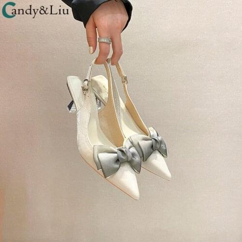 Female Shoe High Heeled Shoes Spring Summer of 2021 New Temperament Bow Back Empty Girl Fairy Lady Pumps