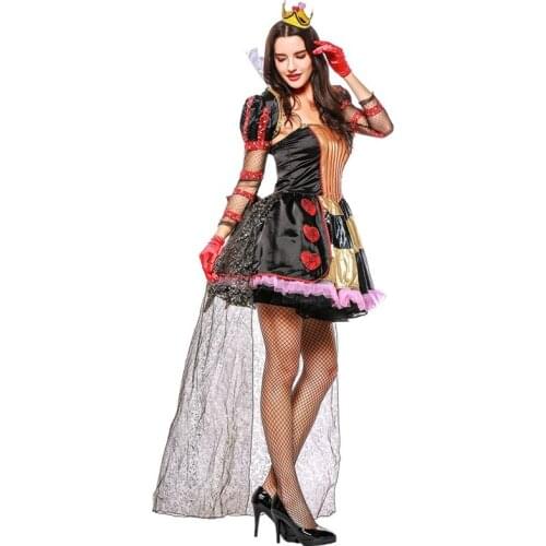 Alice in Wonderland Women Queen Of Hearts Cosplay Female Halloween Vampire Costumes Carnival Purim Parade Role Play Party Dress