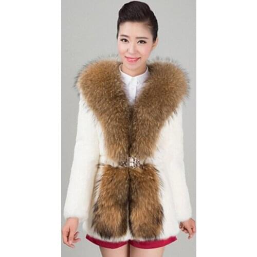 Autumn Winter 2019 New Fashion Faux Fur Thick Fur ladys coat Women Rabbit fur Mink Fur Belt