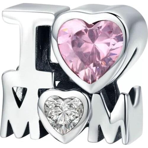 1PC I Love Mom DIY Beads Charms Fit European Pandora Charm Bracelets & Bangles Jewelry Making Accessories