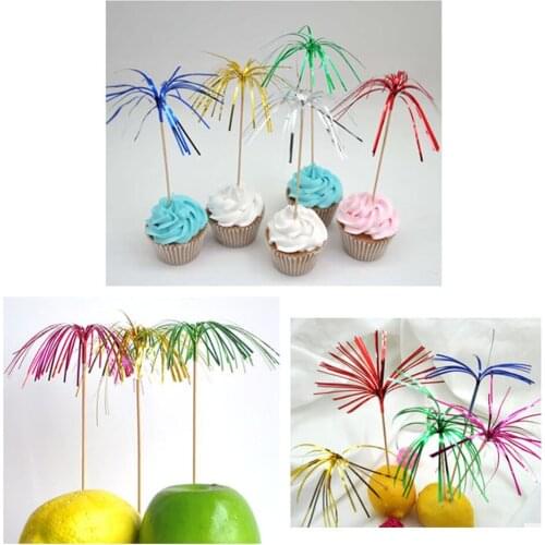 100pcs Cocktail Party Picks Sticks Fireworks Picks Sticks Disposable Party Tableware Rainbow Wood Drink Cocktail Forks