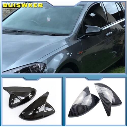 2PCS Mirror Covers Caps RearView Mirror Case Cover For VW Golf MK7 7.5 GTI 7 7R Carbon Bright Black Cover car accessory