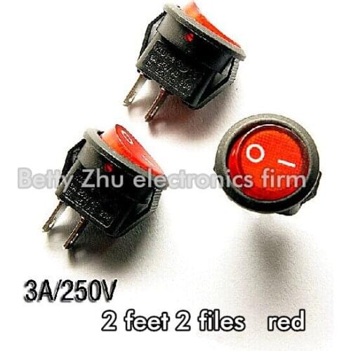 20PCS/LOT Small Round Rocker Switch Red 2 feet 2 files rocker switch 3A / 250V 6A / 125V