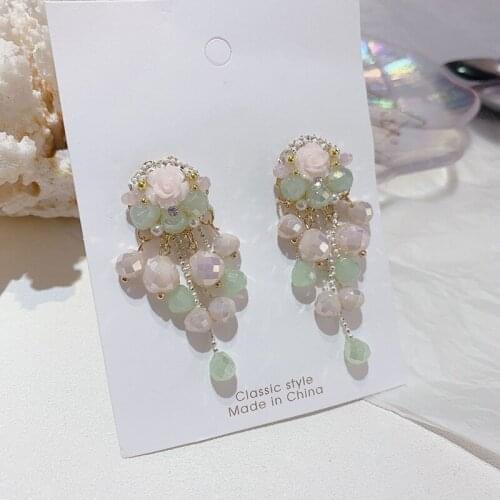 2021 Romantic Purple Crystal Long Drop Earrings Shining Rhinestone Flower Water Drop Dangle Earrings Elegant Fine Charm Jewelry