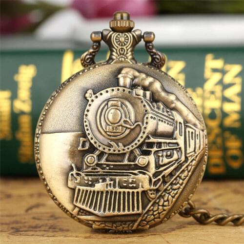 2020 Antique Quartz Pocket Watch Train Front Locomotive Engine Necklace Pendant Railway Fob Watches Men Women gift