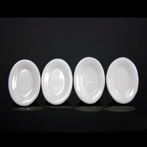 G06-X547 children baby gift Toy 1:12 Dollhouse mini Furniture Miniature rement white ceramic Oval bowl 4pcs