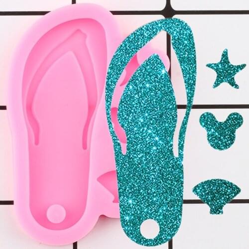 Shiny Flip Flop Epoxy Jewelry Silicone Mold Shoes Craft Custom Keychain Molds Handmade Charms Mould Polymer Clay Pendant Moulds