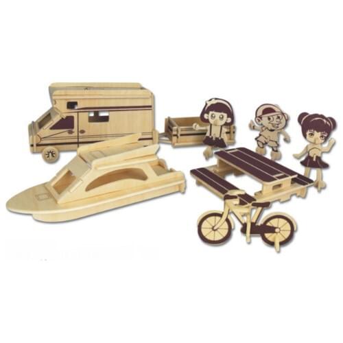 Piramigo 3D Large Wooden Model Caravan-Boat-Table And Children Figures