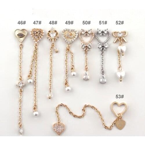 10pcs/lot Love Heart Chain Alloy Nail Art Zircon Pearl Crystal Metal Manicure Nails Accessories Supplies Decorations Charms 46
