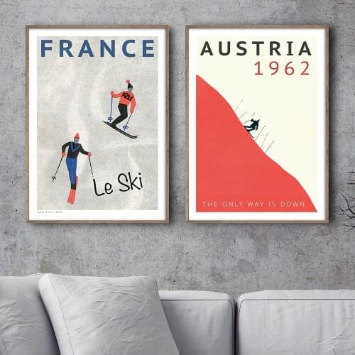 Le Ski FRANCE Typography Print Skiing illustration Retro Art Wall Art Picture Canvas Painting Travel Picture Home Wall Decor