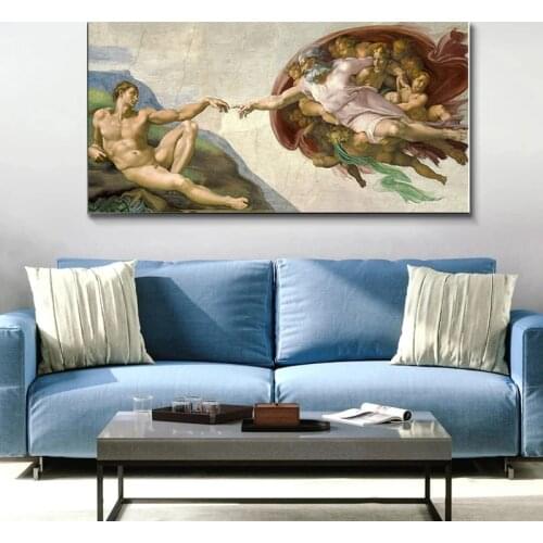 Michelangelo "Creation of Adam" Painting Canvas Posters and Print Cuadros Wall Art Picture for Living Room Decor