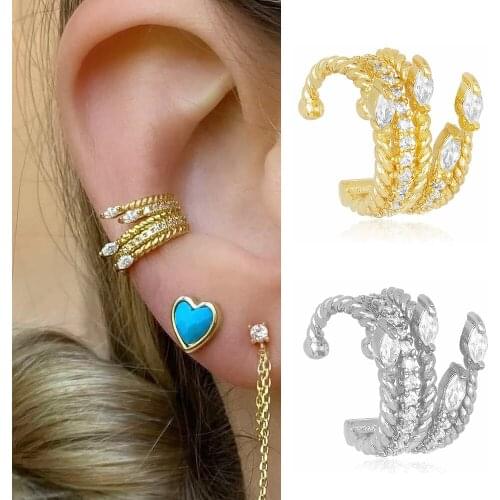 Plaid earclip womens geometric retro earhook European and American spiral gold Earbone clip 2021 new earrings
