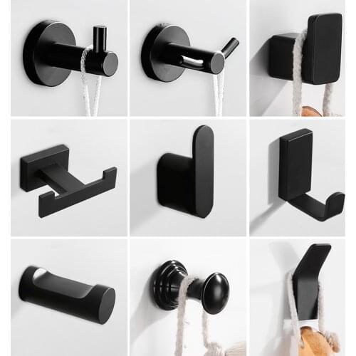 Robe Hooks Black Aluminum Towel Hook Bathroom Wall Mounted Coat Hanger Vintage Square Base Bathroom Accessories Set Decorative