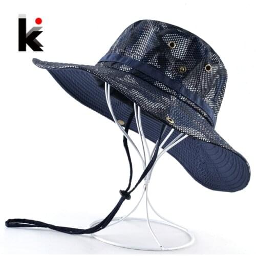 Summer Wide Brim Sun Hats Men Women Anti-UV Visor Caps Outdoor Camouflage Cap Fishing Hunting Breathable Mesh Chapeu masculino