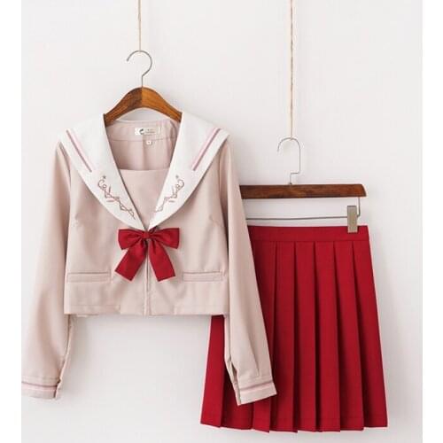 2021 New School Uniform Long Short Pleated Skirt Light Pink Shirt Sets South Korea Japan Cheerleading Performance Sailor Suits