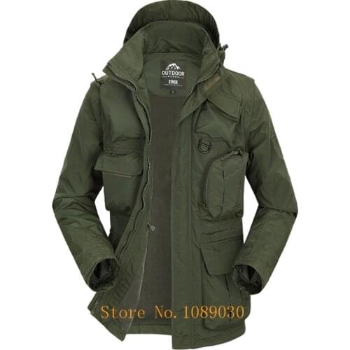 2019 Military Jacket Men Multi-pockets Hat & Sleeves Detachable Waterproof Jacket Autumn Male Outerwear Windbreaker