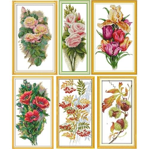 Stamped Cross Stitch Kit Joy Sunday A Bunch of Flowers Printed 11CT 14CT Counted Cross-stitch Handmade Embroidery Needlework Set
