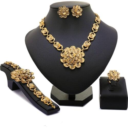 Longqu Dubai Gold Colorful Jewelry Set Nigerian Wedding woman accessories Jewelry Set African Beads Flower designer Jewelry Set
