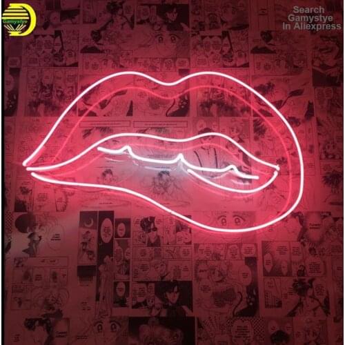 Neon Sign For Lips Biting Neon Lamp Beer Bar Decor Aesthetic Room Decor Wall Light Neon Ribbon Glass Tube Sign Neon Light Lamp