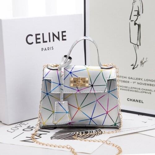 2021 New Korean-Style Colorful Rhombus Chain Lock Double Layer Fabric Mini Crossbody WOMENS Bag Purses and Handbags