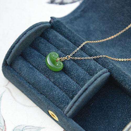 New silver inlaid natural Hetian jade Yuanbao small pendant necklace Chinese style retro charm light luxury womens jewelry