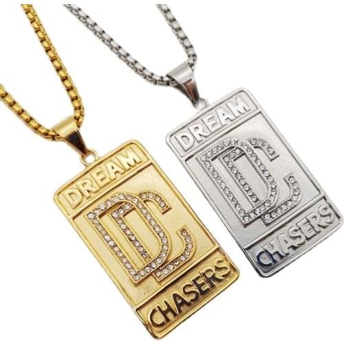 Gold color Stainless steel Dream Chasers pendant necklace good quality rhinestones Dream chaser necklace for men fashion jewelry