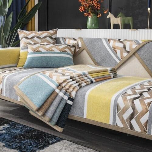 Chenille sofa cushion Four seasons general fabric Modern anti-skid sofa cover Nordic style slipcover stripe sofa towel customize