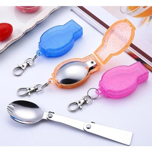 Portable tableware folding spoon fork Outdoor Folding Travel Camping Utensil Stainless Pocket Spoon Fork tourist set 2021